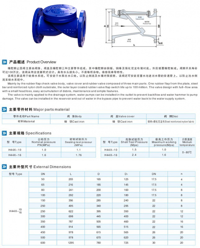 上海博纳斯威阀门-橡胶瓣止回阀h44x-16