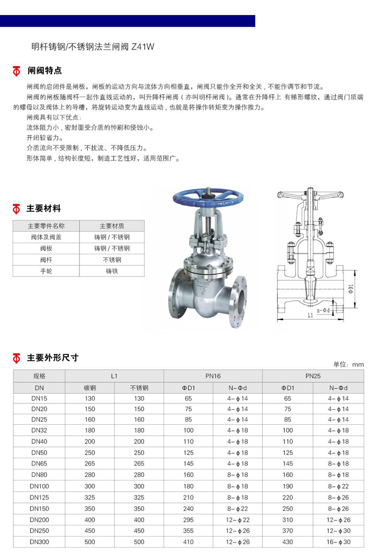 不锈钢闸阀z41w-16p 上海博纳斯威阀门